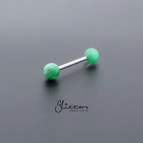 Green Stripe Acrylic Ball with Surgical Steel Tongue Bar