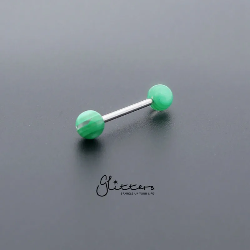 Green Stripe Acrylic Ball with Surgical Steel Tongue Bar