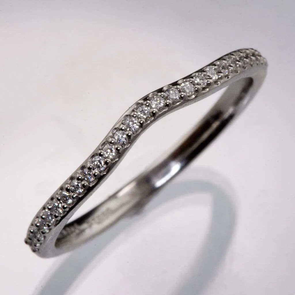 Half Eternity Diamond Micro Pave Contoured Wedding Ring Band