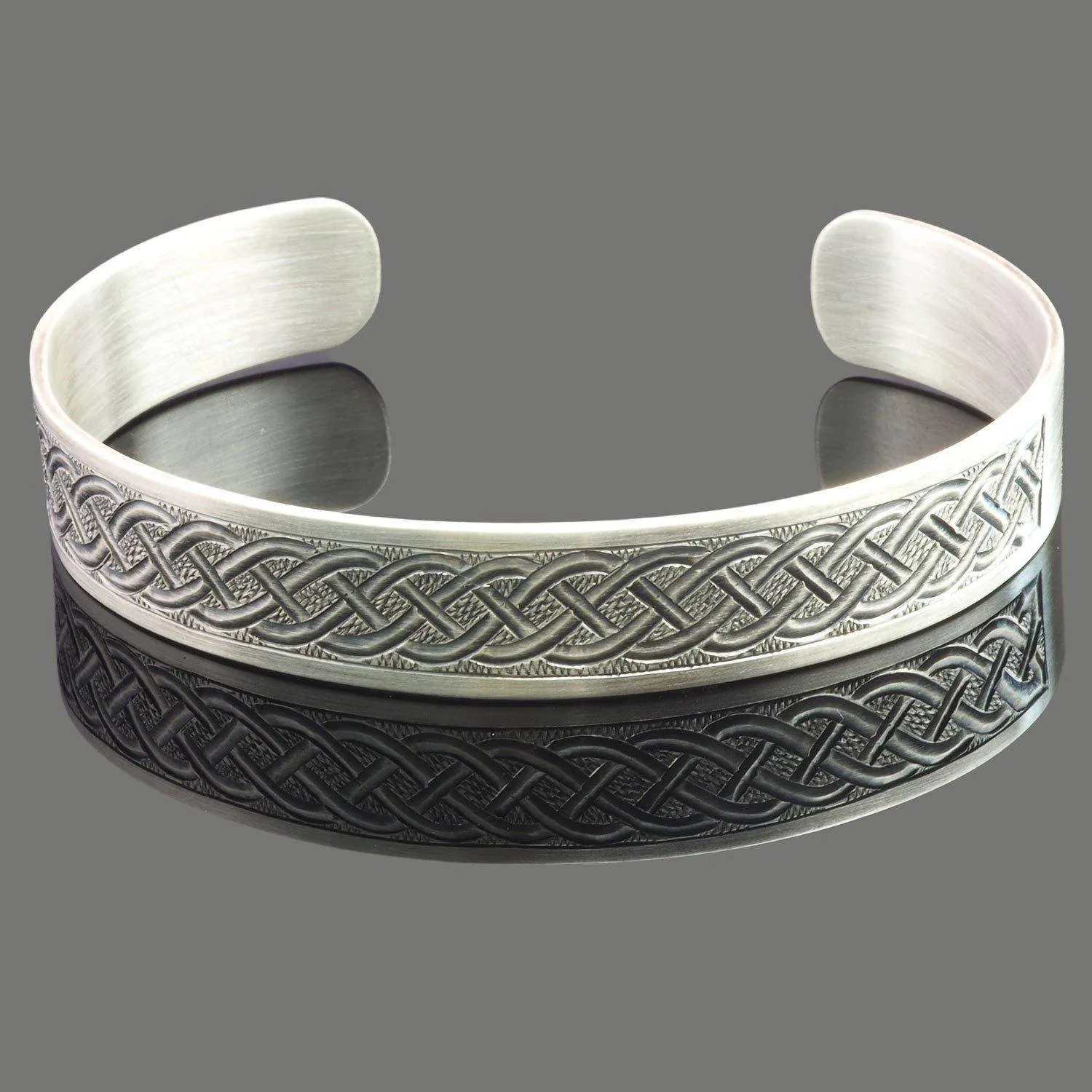 Handmade Satin Silver Celtic Engraved Cuff Bangle