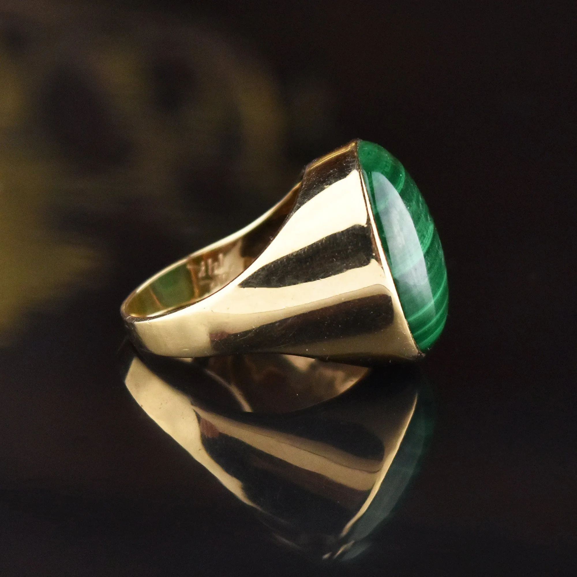 Heavy 14K Gold Estate Malachite Signet Ring