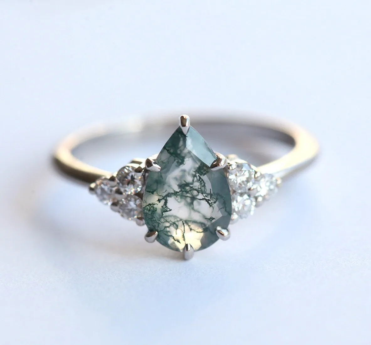 Isla Pear Moss Agate Engagement Ring