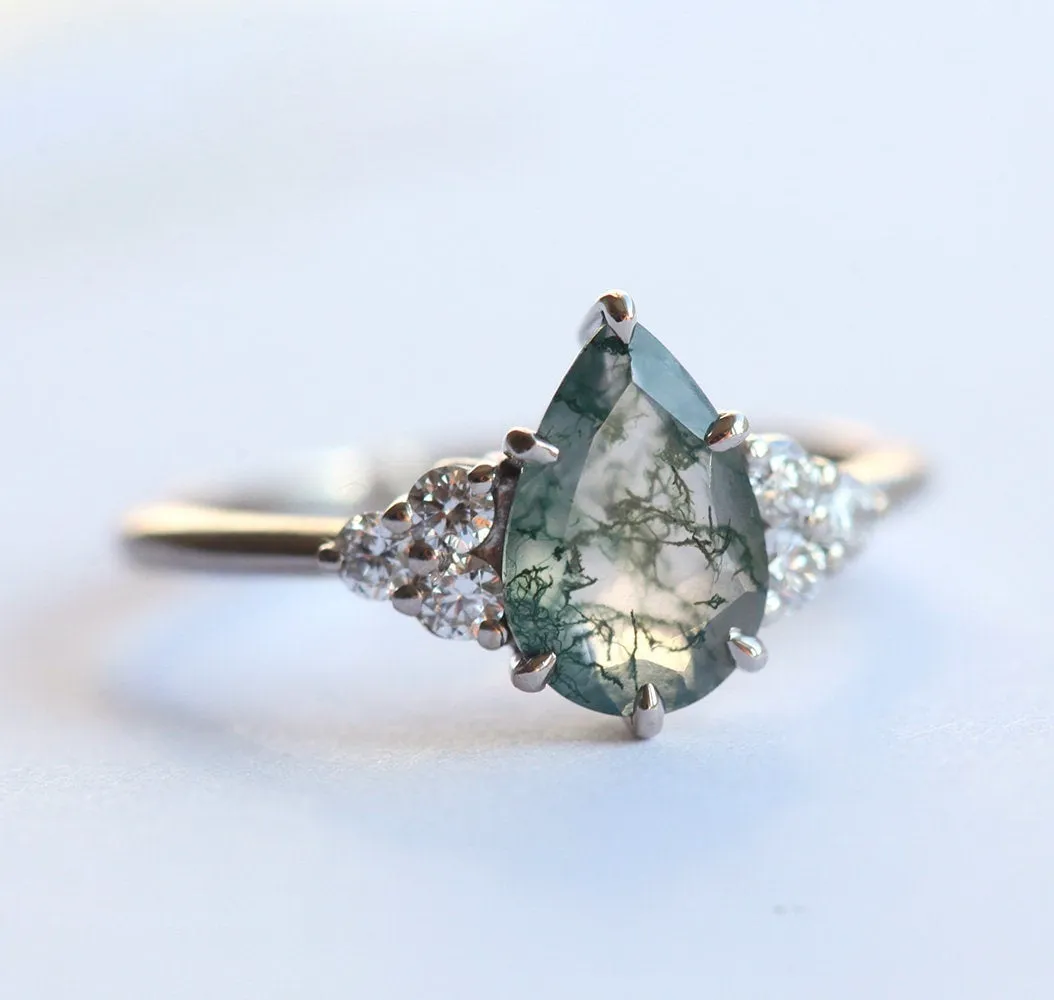 Isla Pear Moss Agate Engagement Ring