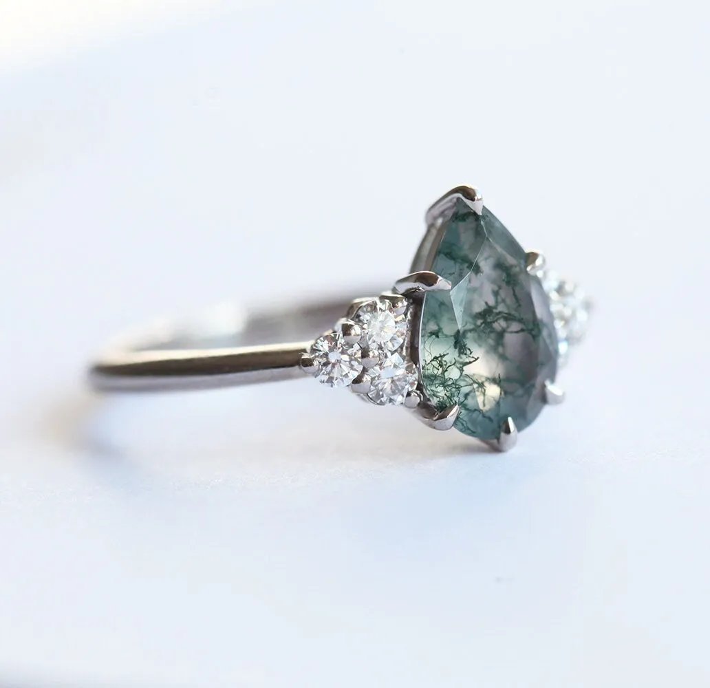 Isla Pear Moss Agate Engagement Ring