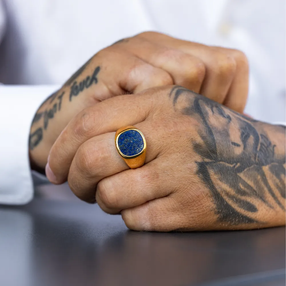 Large Blue Lapis Lazuli Signet Ring - Silver