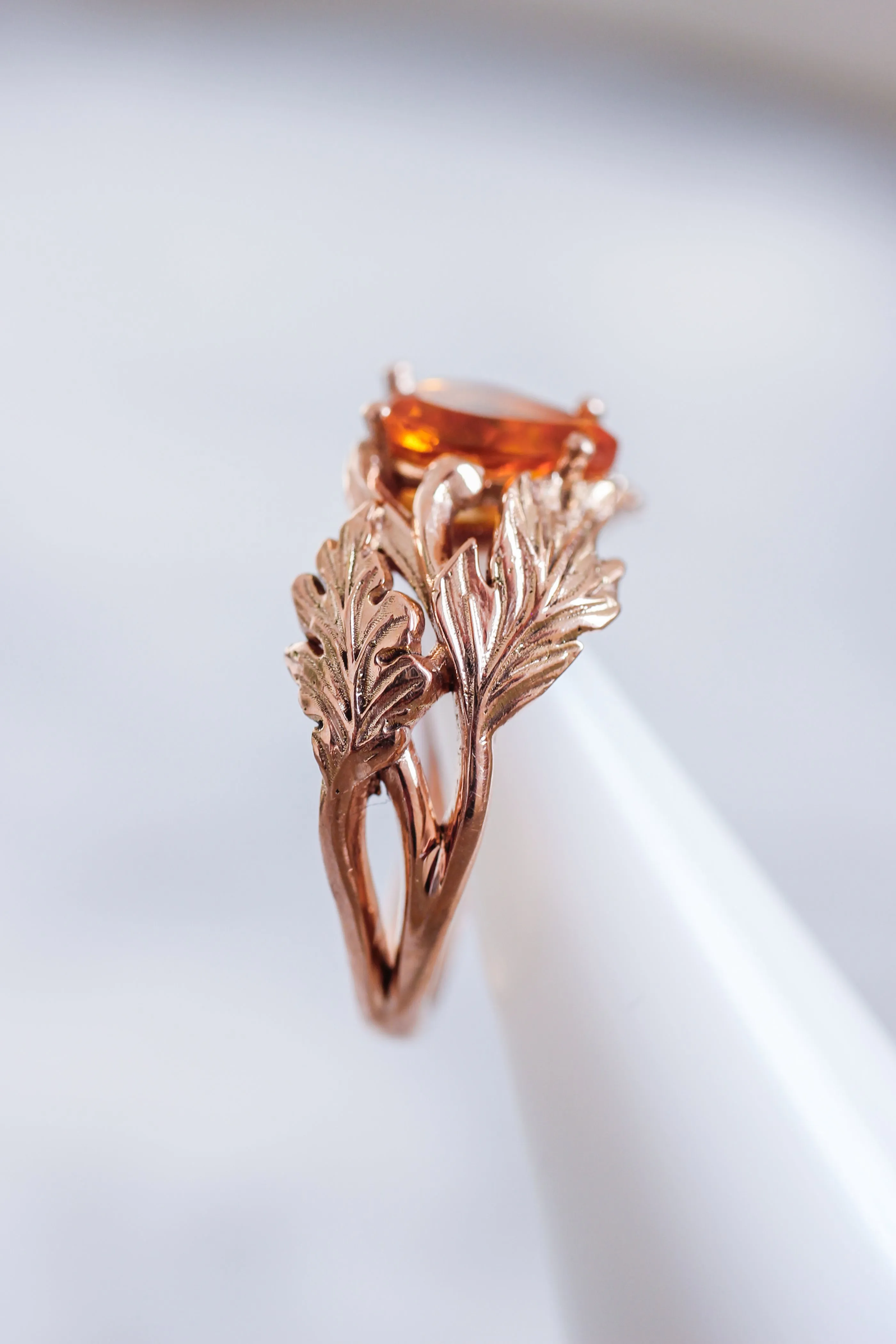 Leaf engagement ring with golden citrine