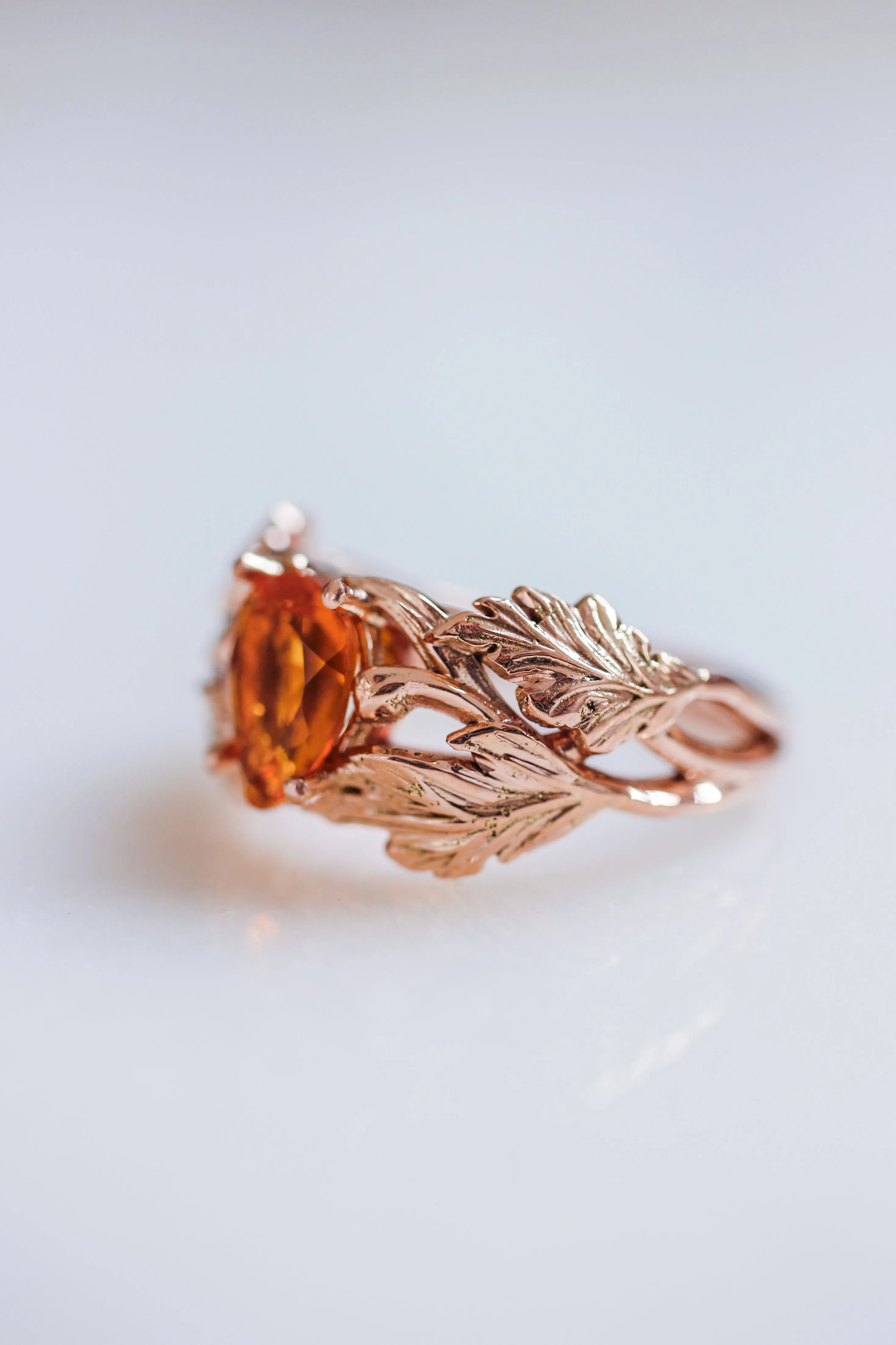 Leaf engagement ring with golden citrine