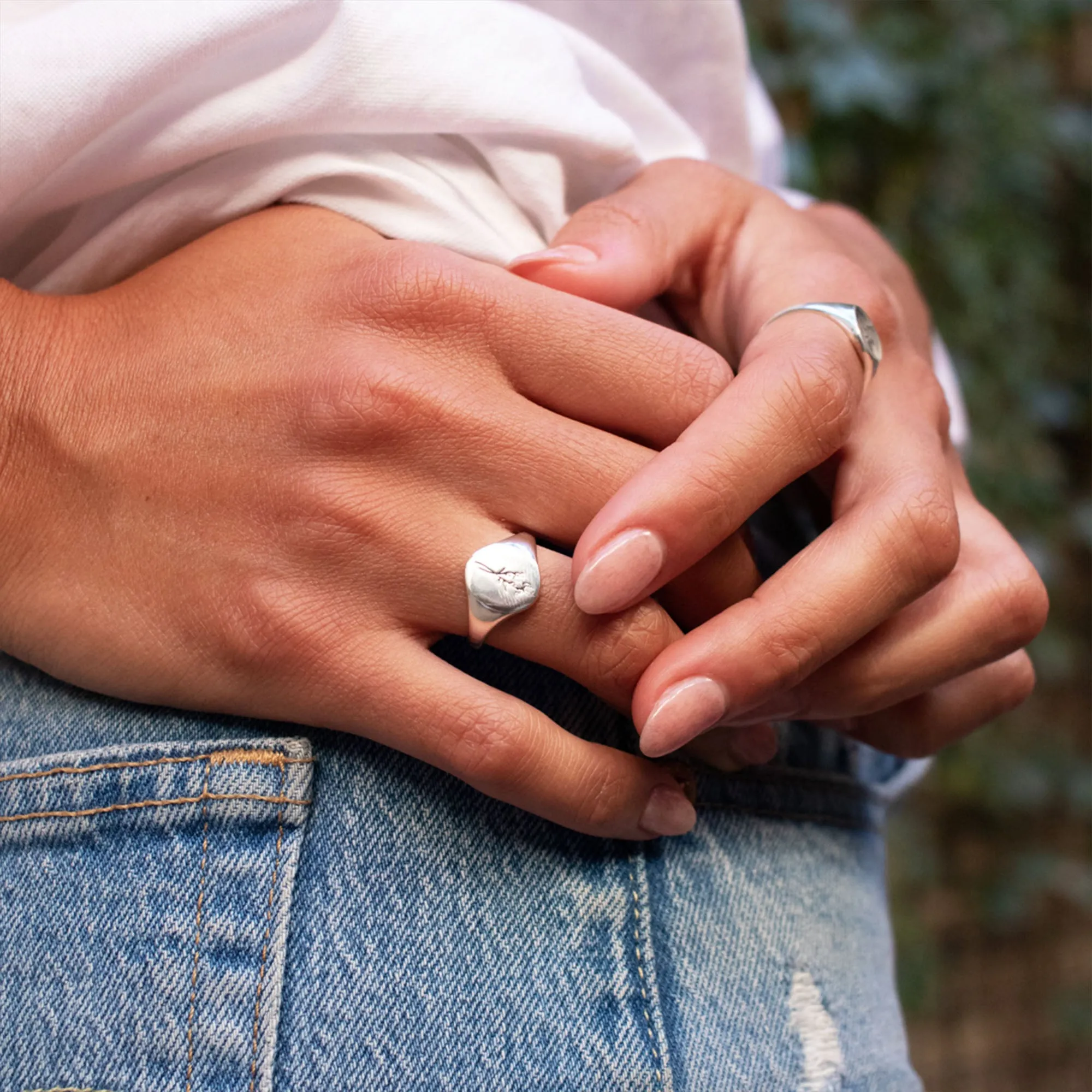 March Birth Flower Signet Ring