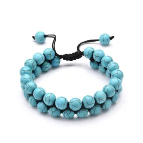 Men's Turquoise Bracelet Natural Stone Bangle with Drawstring