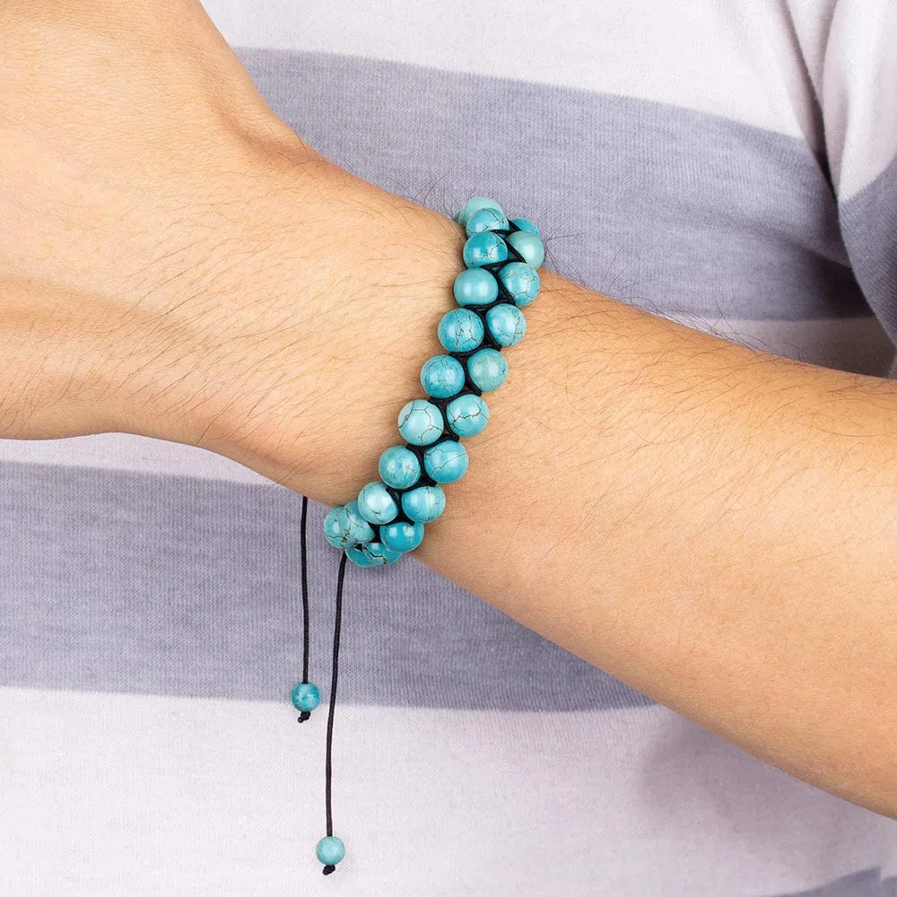 Men's Turquoise Bracelet Natural Stone Bangle with Drawstring