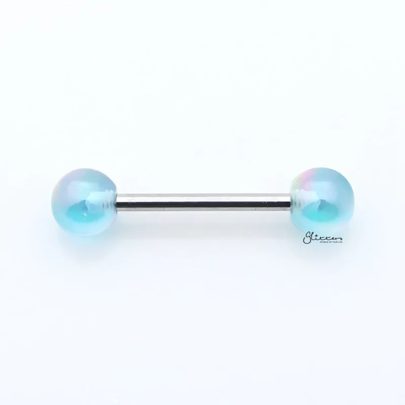 Metallic Aurora Borealis Coating Balls Tongue Barbell - Light Blue