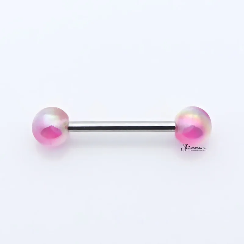 Metallic Aurora Borealis Coating Balls Tongue Barbell - Pink