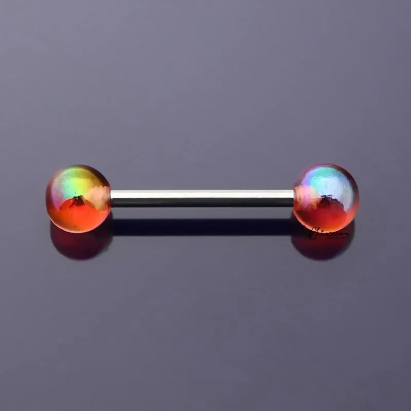 Metallic Aurora Borealis Coating Balls Tongue Barbell - Rainbow