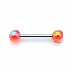 Metallic Aurora Borealis Coating Balls Tongue Barbell - Rainbow