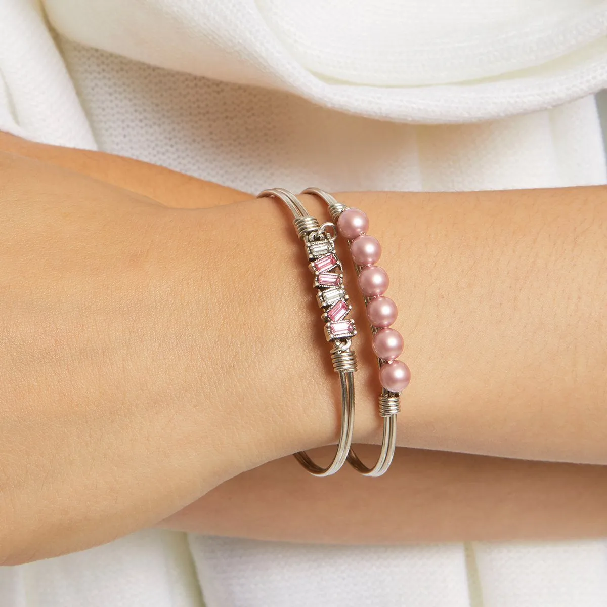 Mini Hudson Bangle Bracelet with Breast Cancer Ribbon