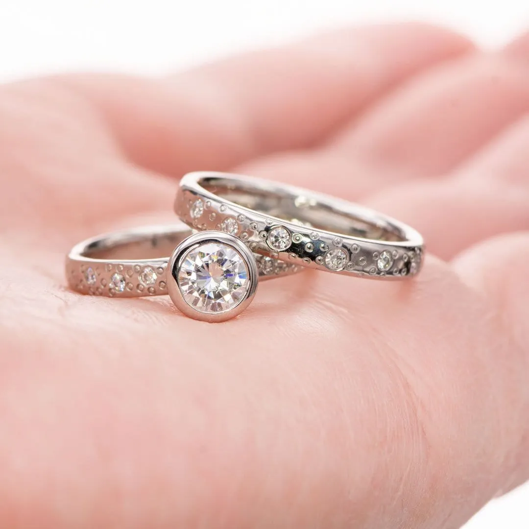 Moissanite Star Dust Wedding Ring