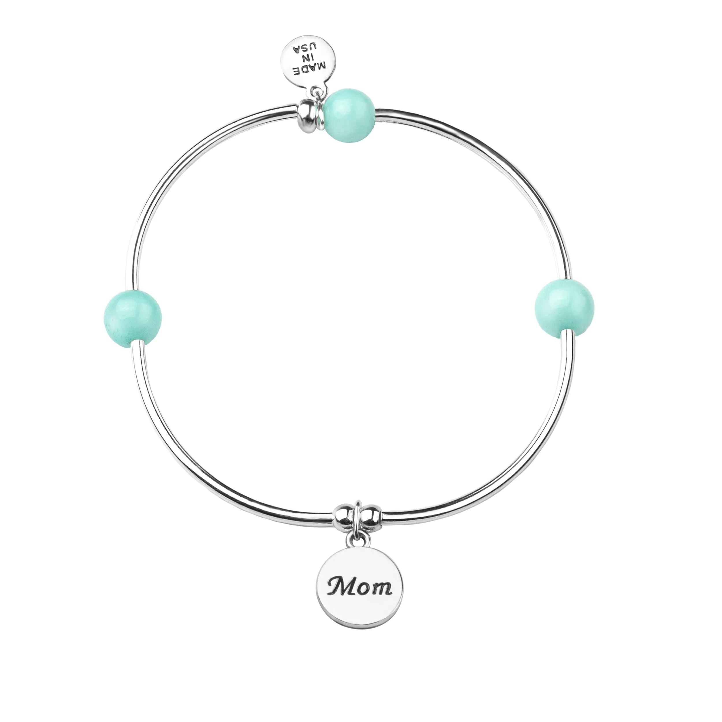 Mom | Soft Bangle Charm Bracelet | Tiffany Blue Agate