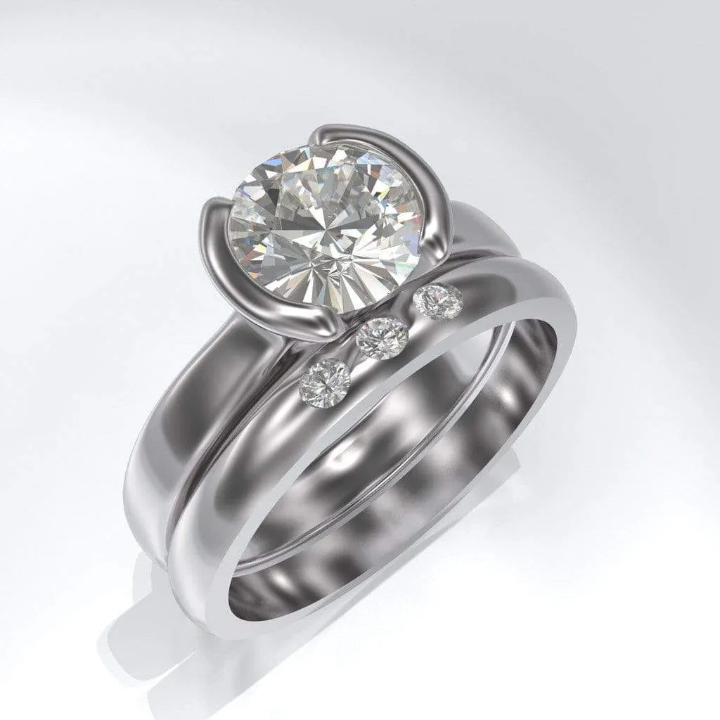 Narrow 3 Moissanite Wedding Ring