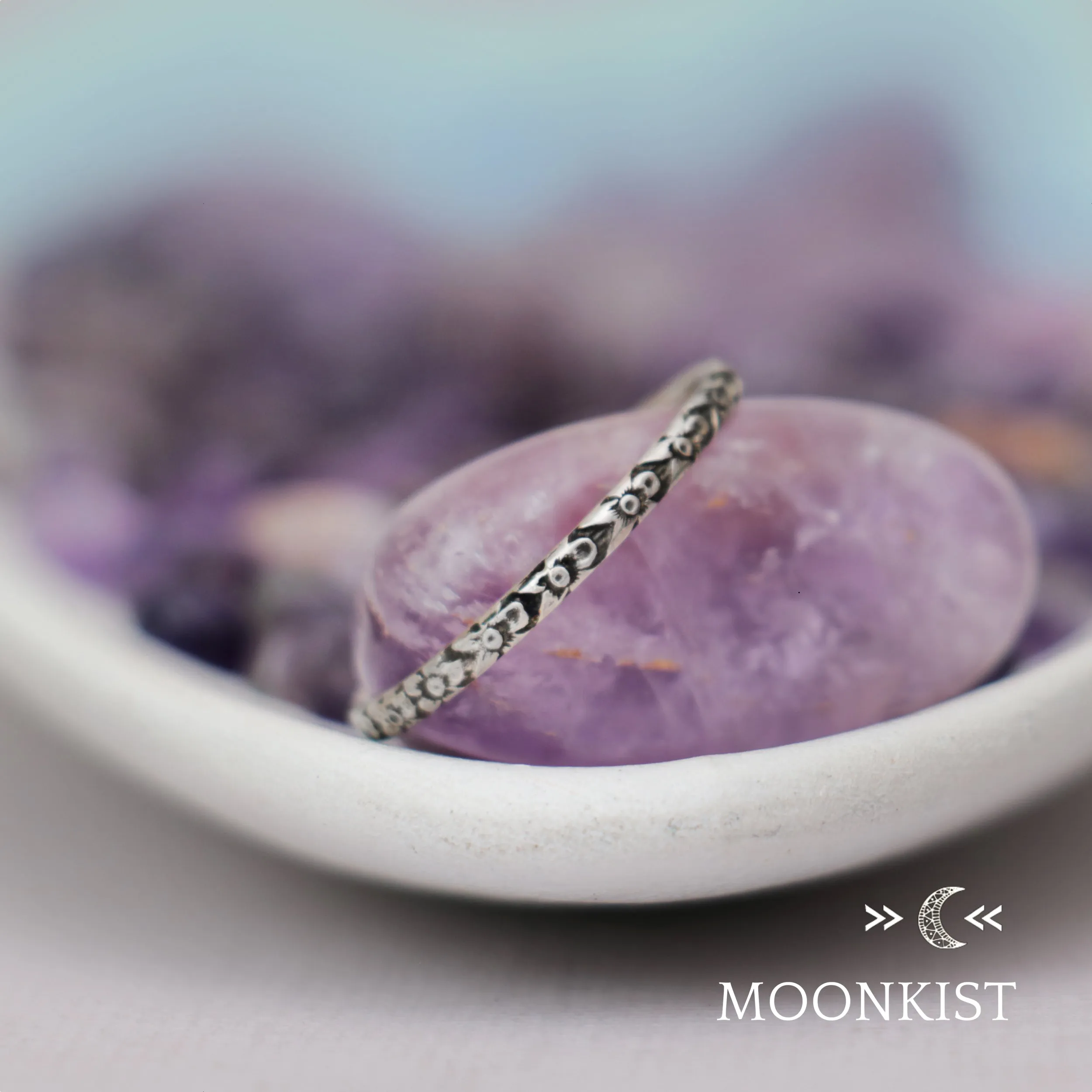 Narrow Iris Flower Wedding Band Ring| Moonkist Designs