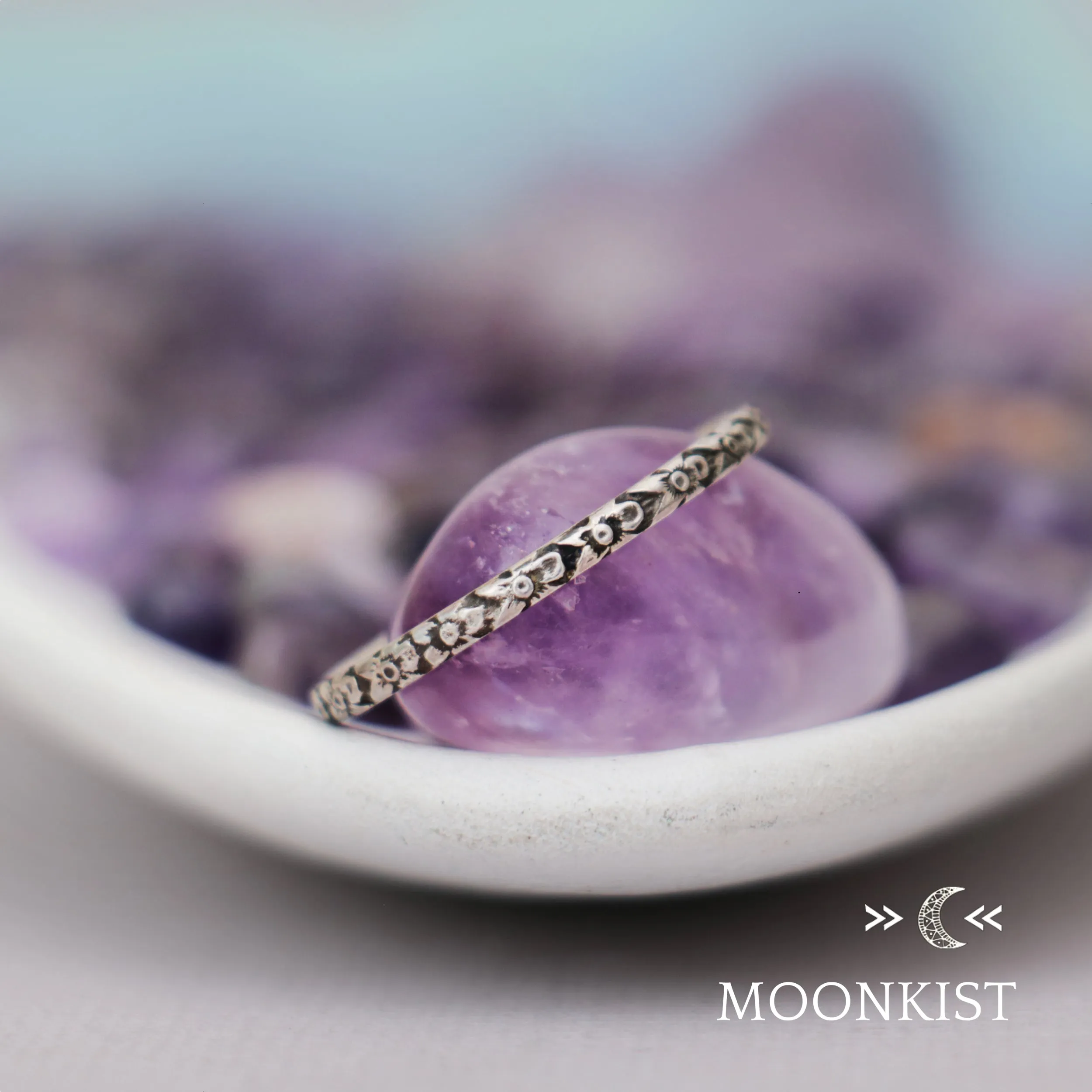 Narrow Iris Flower Wedding Band Ring| Moonkist Designs