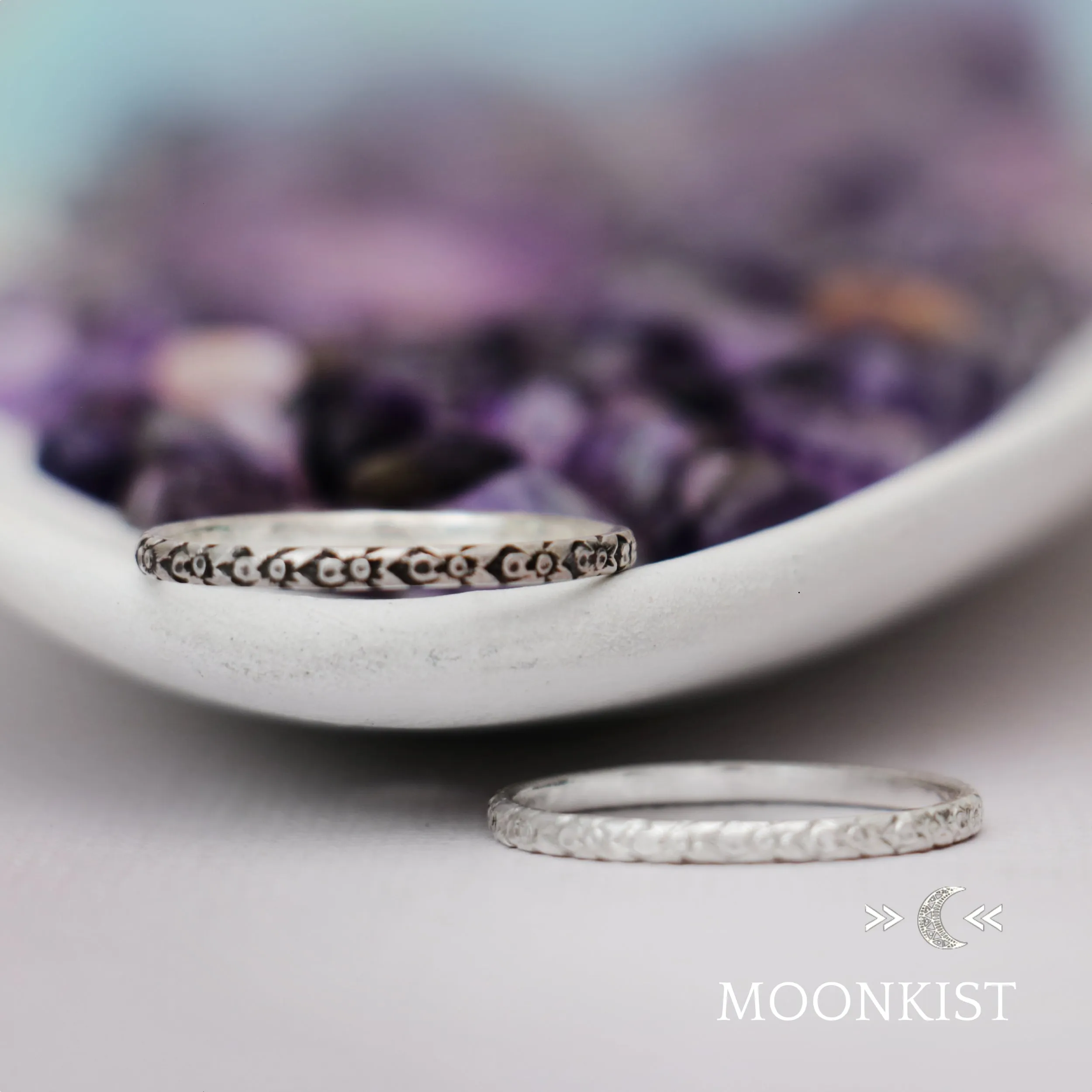 Narrow Iris Flower Wedding Band Ring| Moonkist Designs