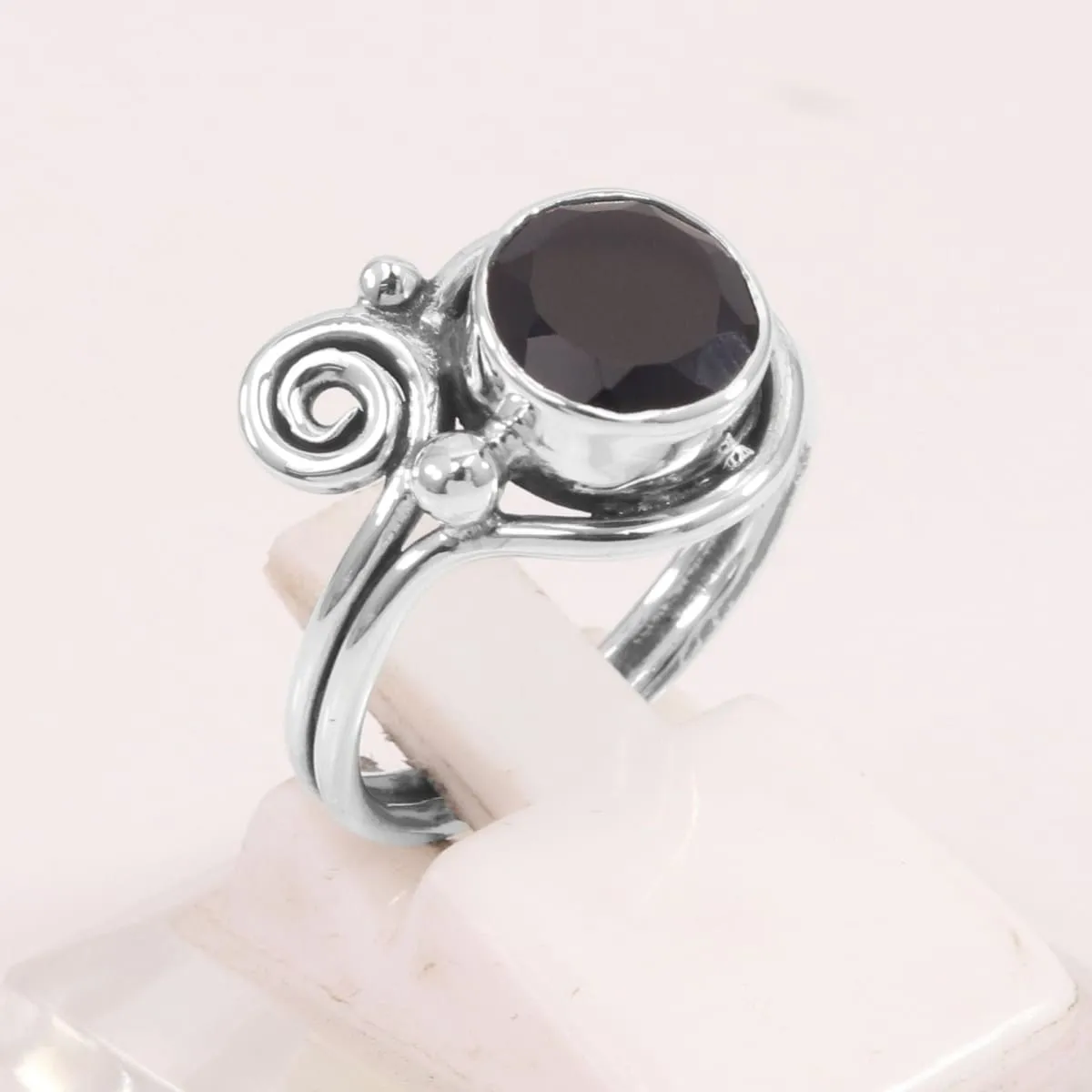 Natural Black Onyx Ring 925 Sterling Silver Ring, Stacking Ring, 925 Silver Solitaire Ring, Black Onyx Ring