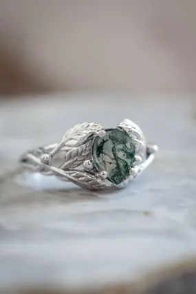 Natural moss agate engagement ring, tree branch ring / Viola