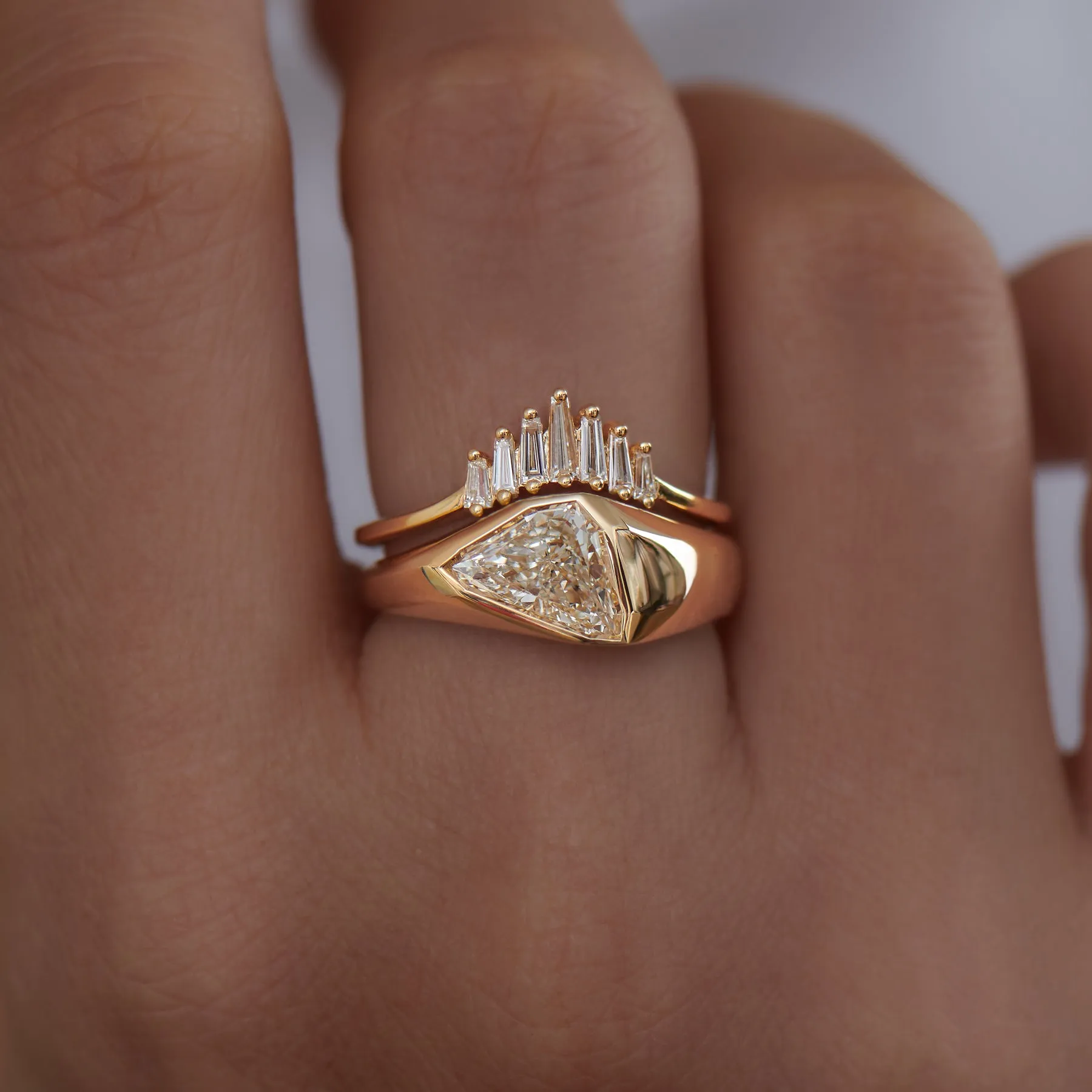 Nesting Wedding Ring with Baguette Diamonds - L