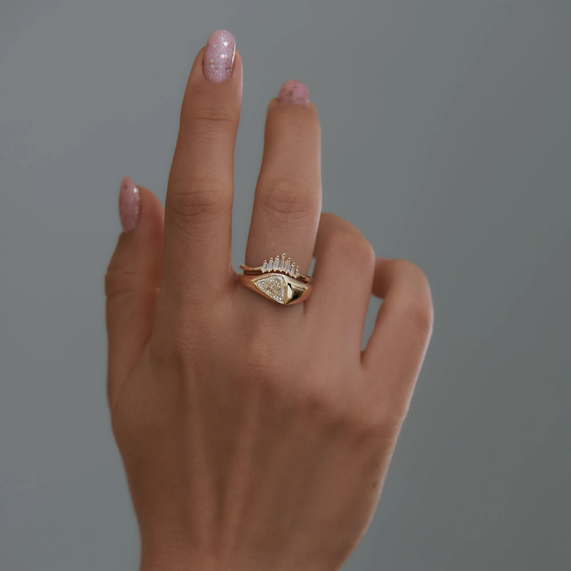 Nesting Wedding Ring with Baguette Diamonds - L