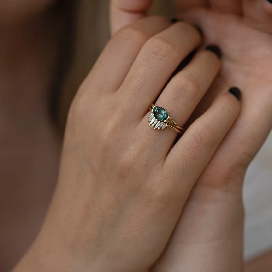 Nesting Wedding Ring with Baguette Diamonds - L