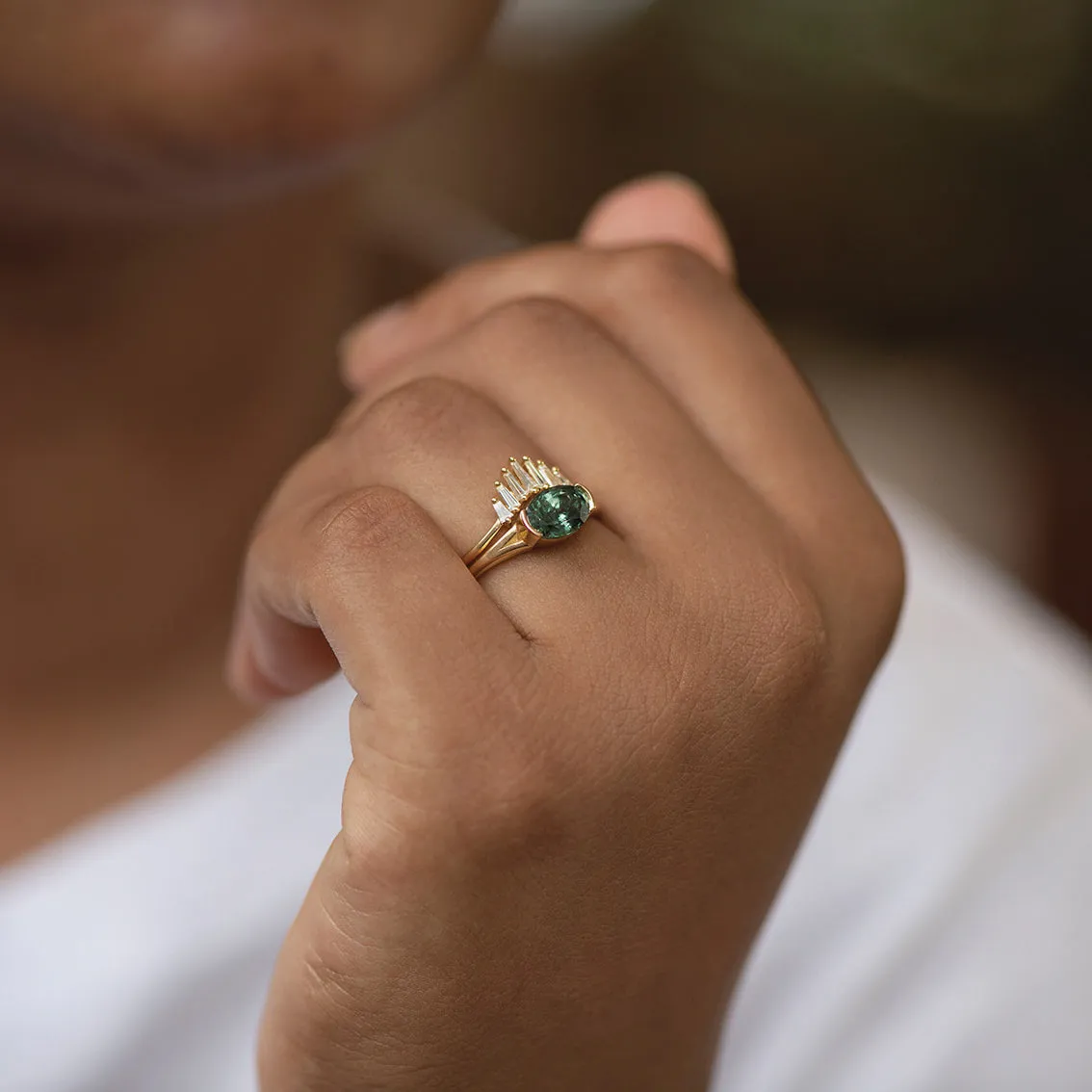 Nesting Wedding Ring with Baguette Diamonds - L