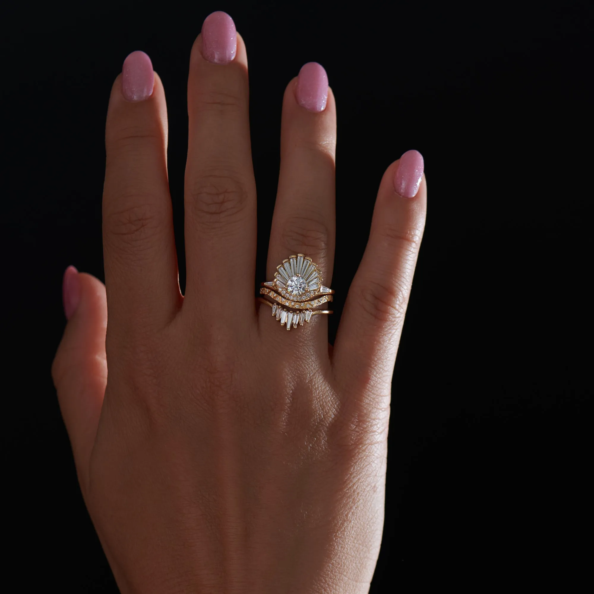 Nesting Wedding Ring with Baguette Diamonds - L