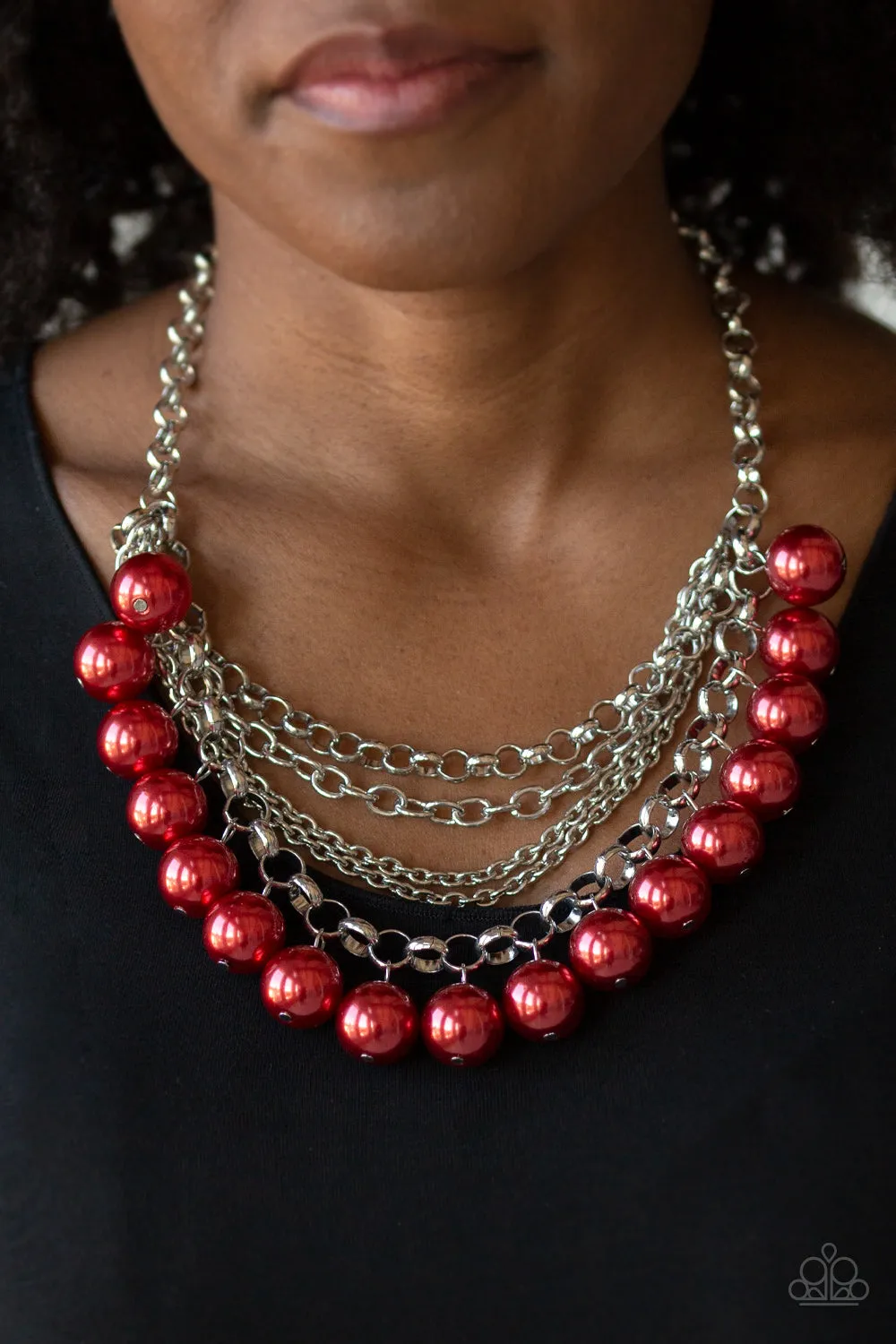 One-Way WALL STREET - Red Pearls Paparazzi Jewelry Necklace