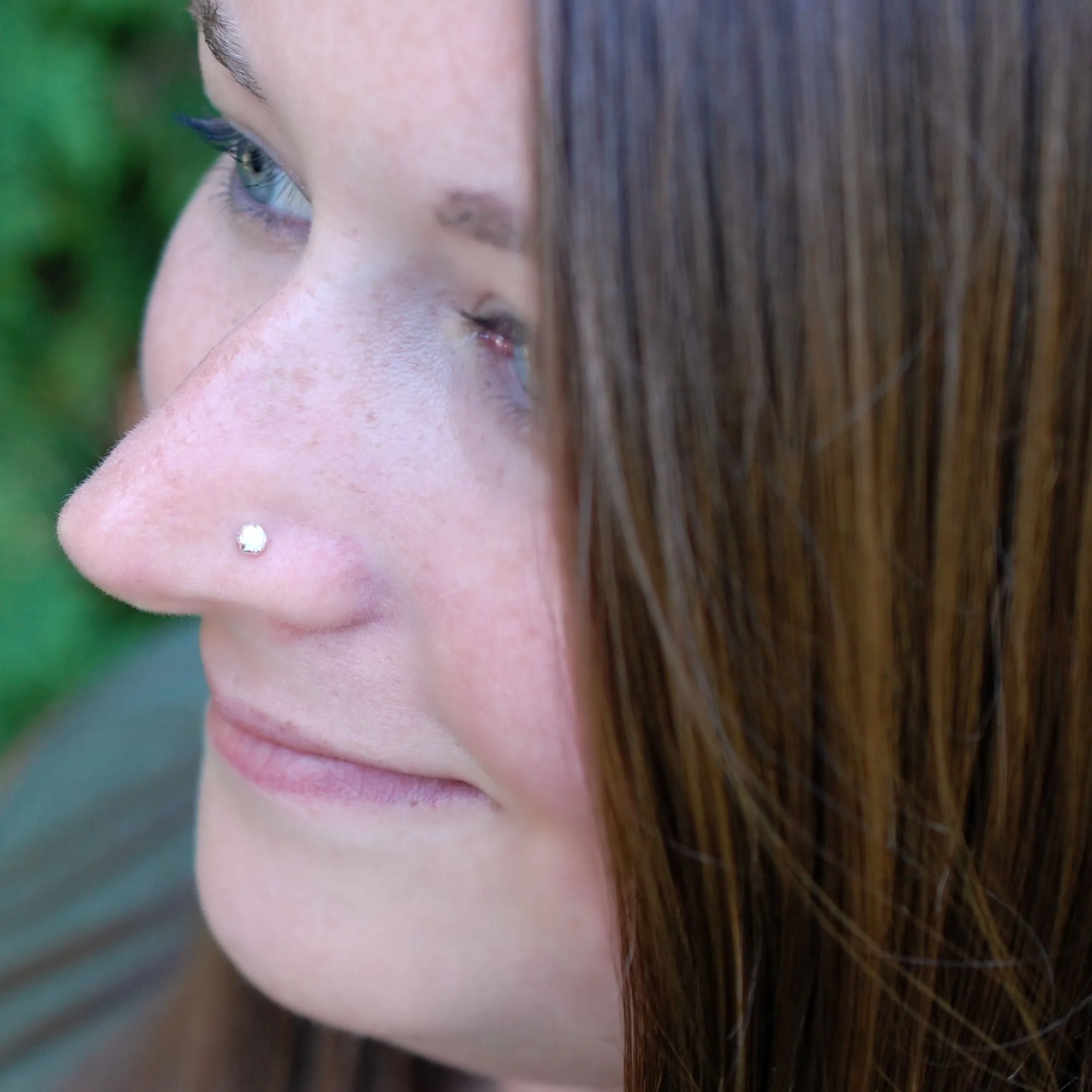 Opal and Silver Nose Stud