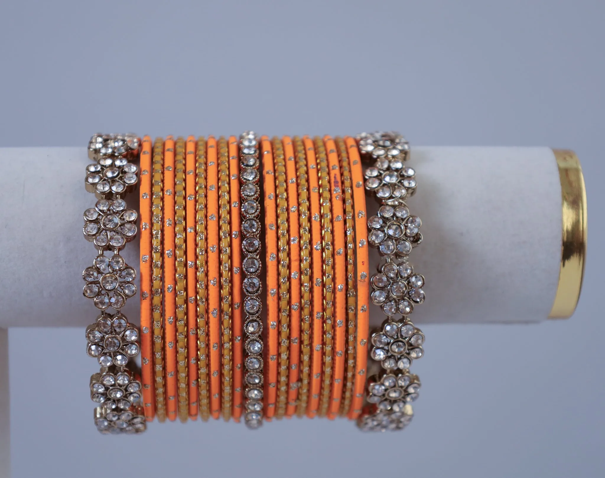 ORANGE BANGLE WITH POLKI ACCENTS - 2 HAND SET