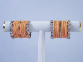 ORANGE BANGLE WITH POLKI ACCENTS - 2 HAND SET