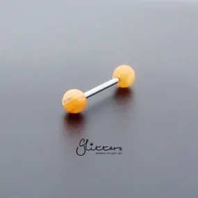 Orange Stripe Acrylic Ball with Surgical Steel Tongue Bar