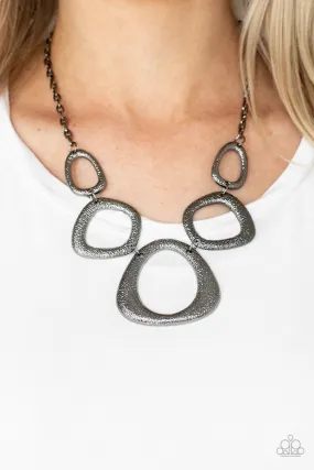 Paparazzi Necklace ~ Backstreet Bandit - Black Assymetrical Gunmetal Necklace