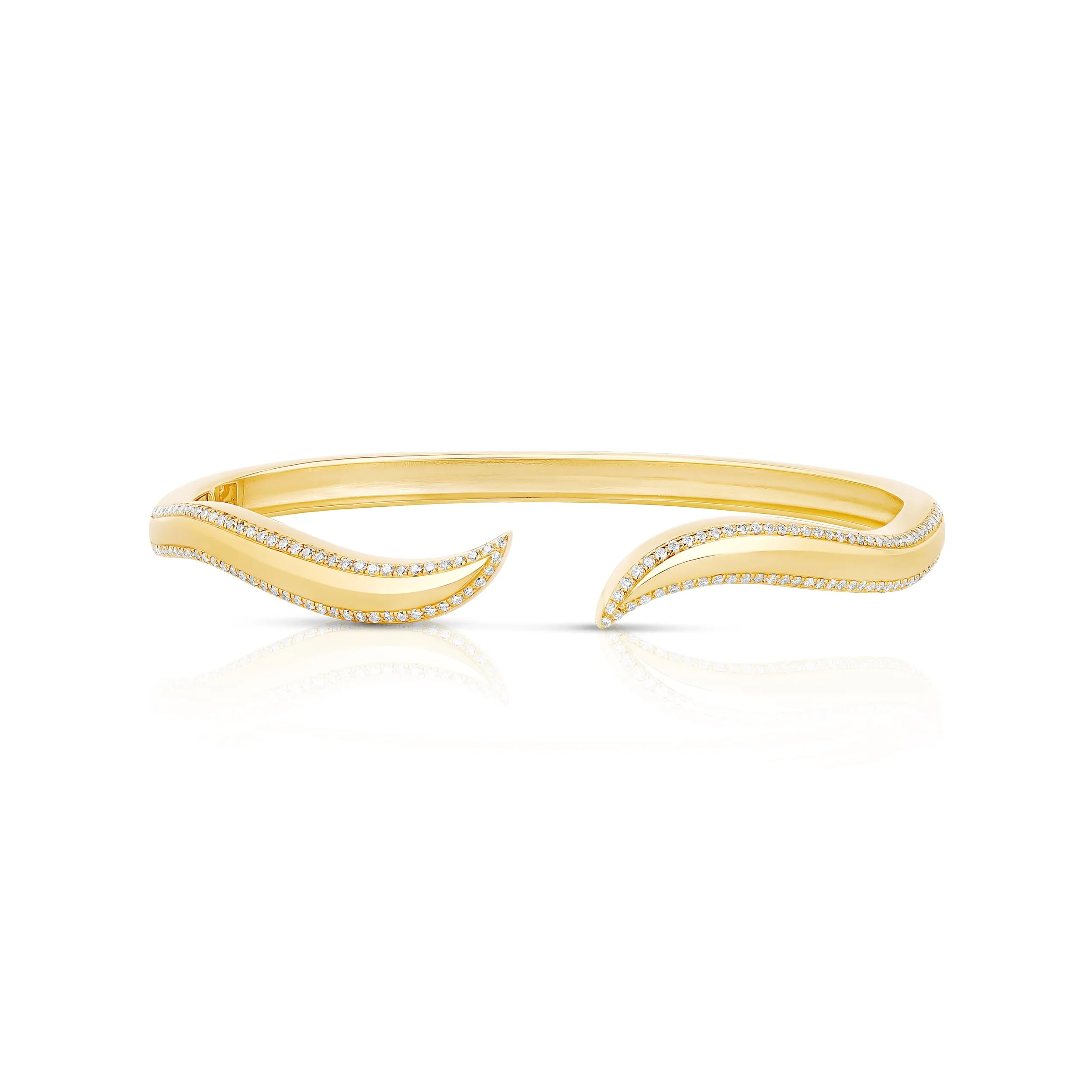 Pave Outline Solid Gold Wave Cuff Bangle