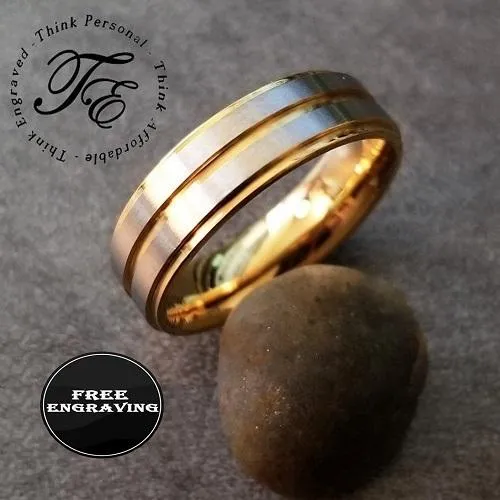 Personalized Engraved Men's silver and Gold Wedding Ring - Gold Wedding Ring For Guy's