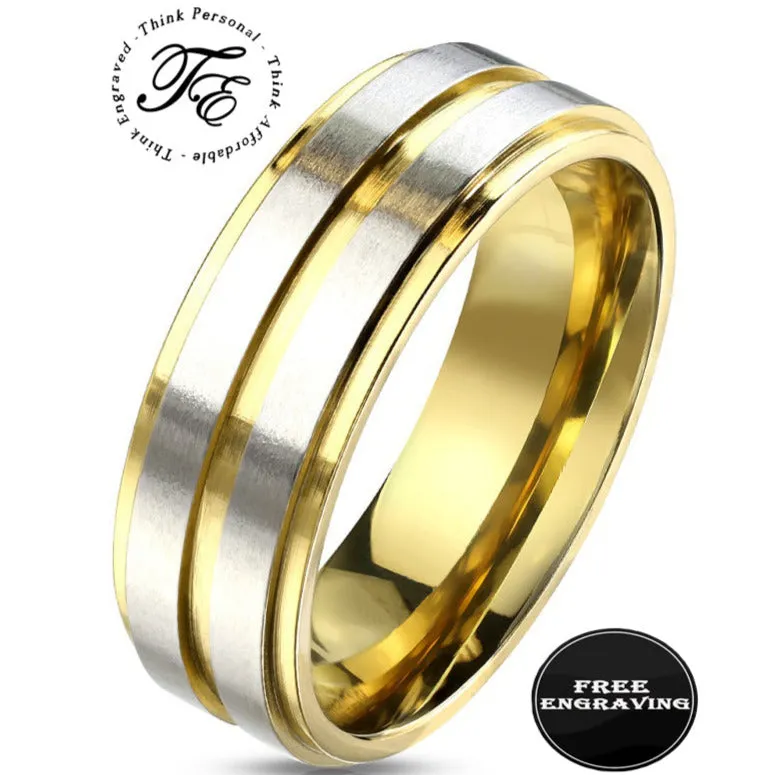 Personalized Engraved Men's silver and Gold Wedding Ring - Gold Wedding Ring For Guy's