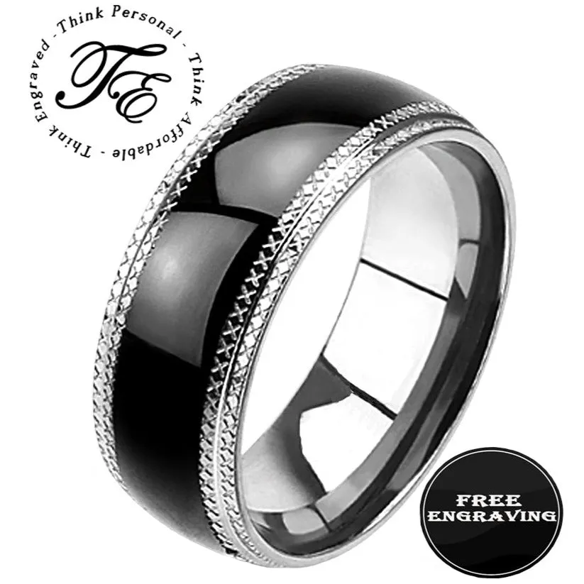 Personalized Engraved Men's Wedding Ring Stainless Steel X-Band Wedding Ring