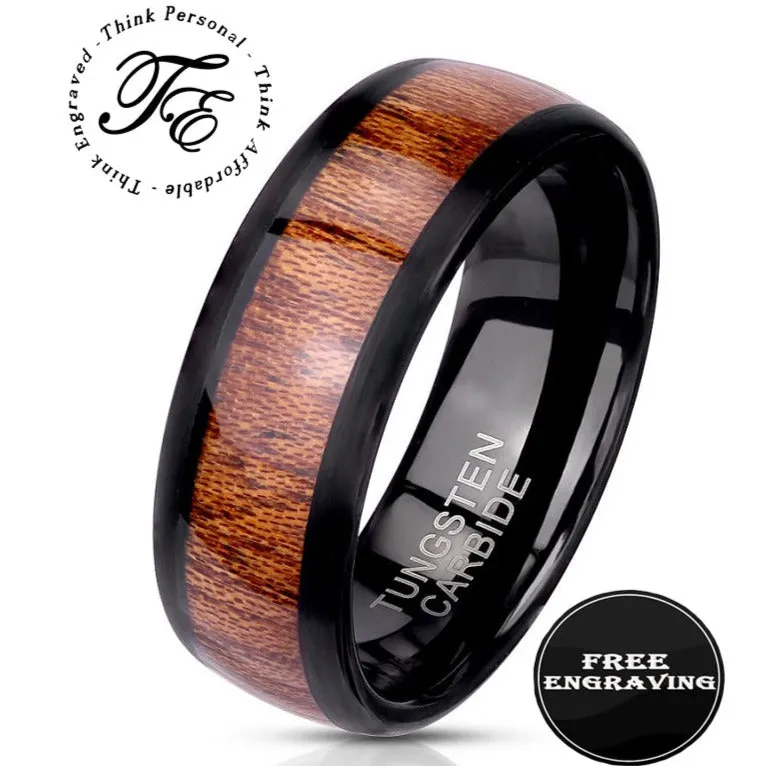 Personalized Engraved Men's Wood Inlay Tungsten Wedding Ring