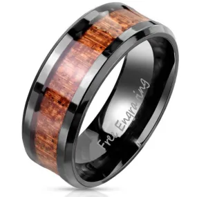 Personalized Engraved Men's Wood Inlay Tungsten Wedding Ring