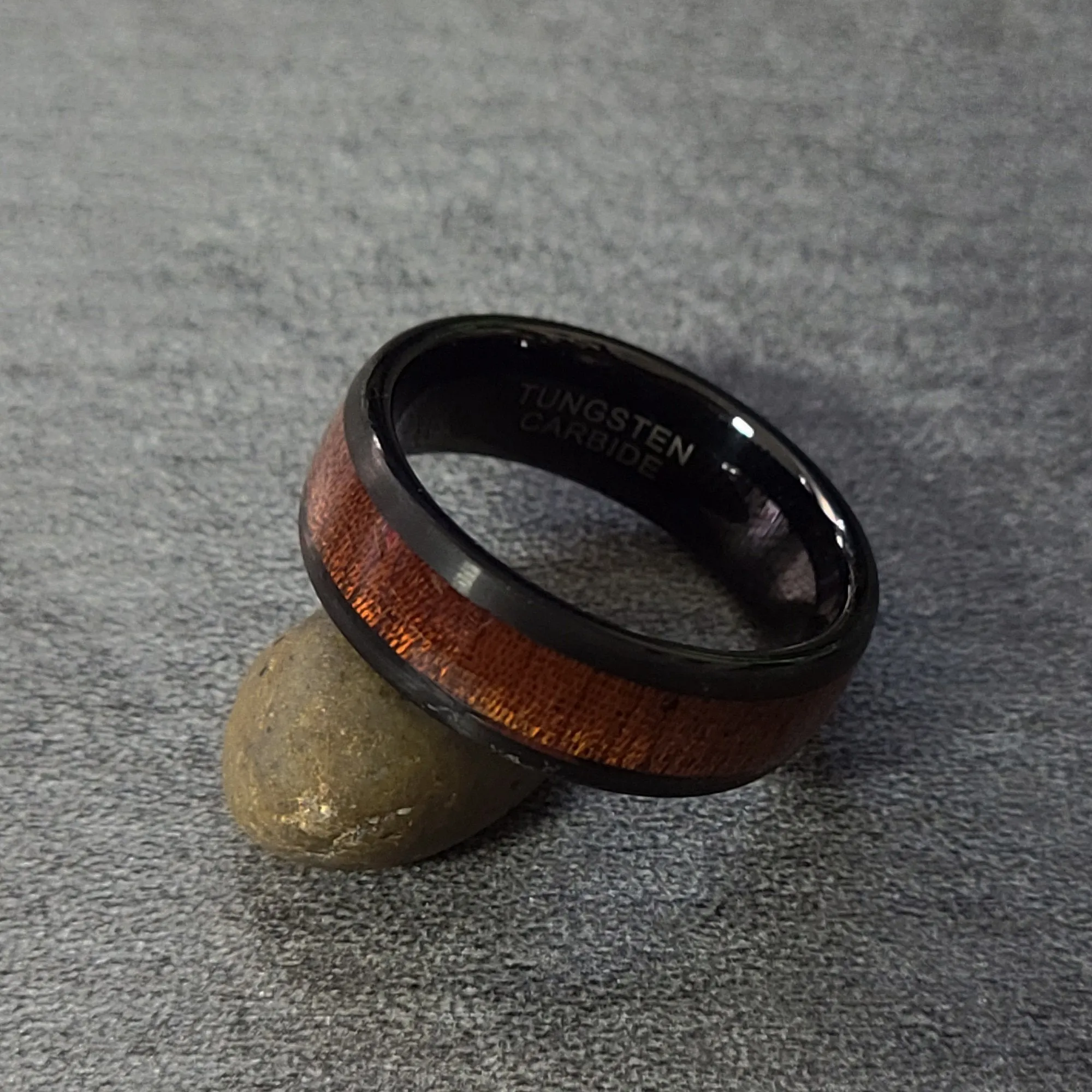 Personalized Engraved Men's Wood Inlay Tungsten Wedding Ring