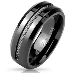 Personalized Engraved Wire Cable Wedding Ring For Men - Handwriting Ring