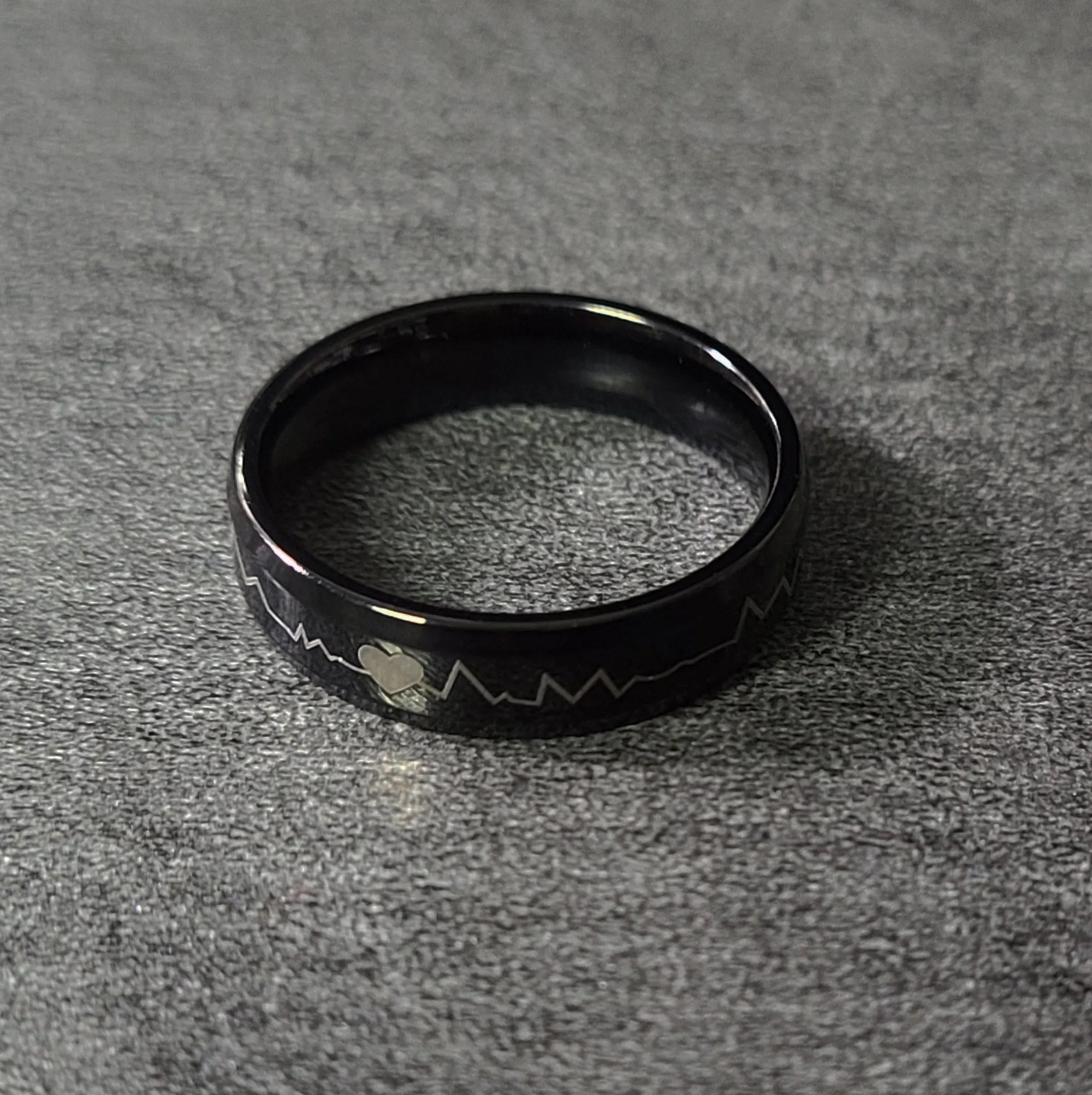 Personalized Men's Black Heartbeat Wedding Ring - Engraved Wedding Ring