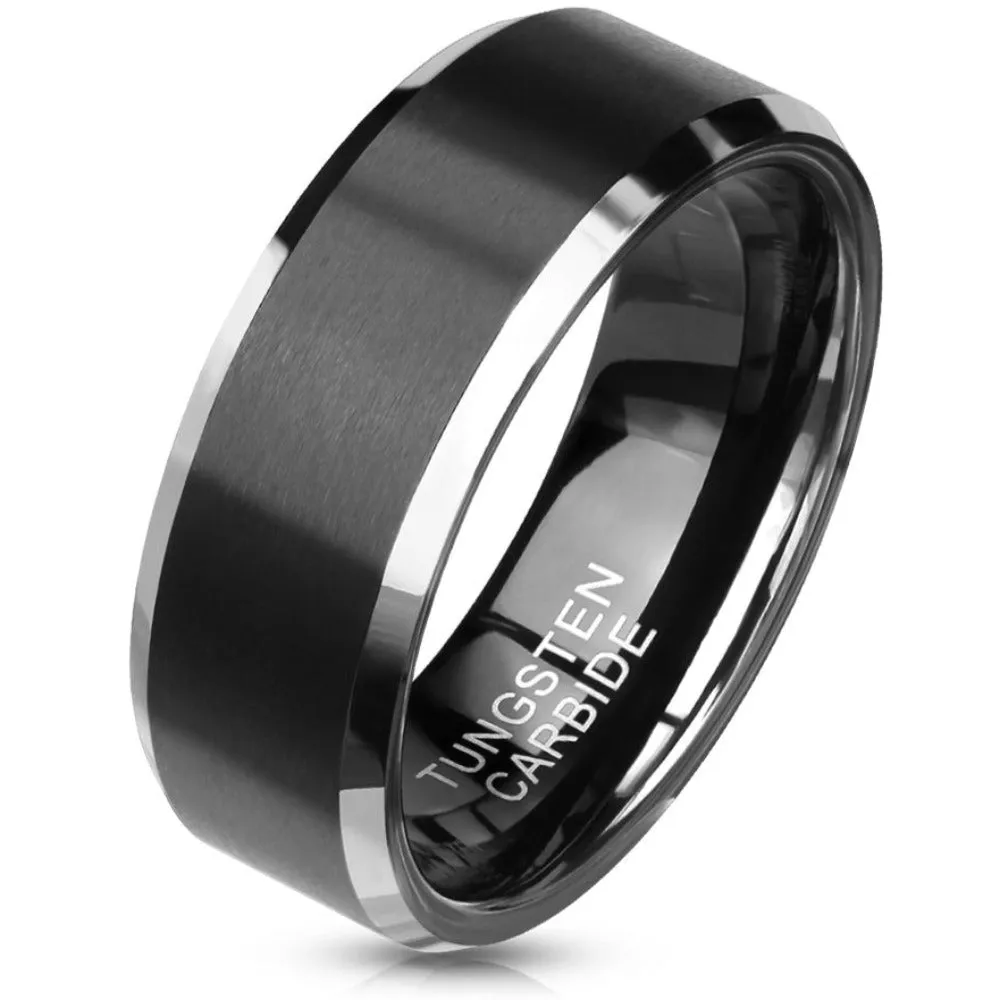 Personalized Men's Matte Black Tungsten Wedding Ring  - Engraved Wedding Ring