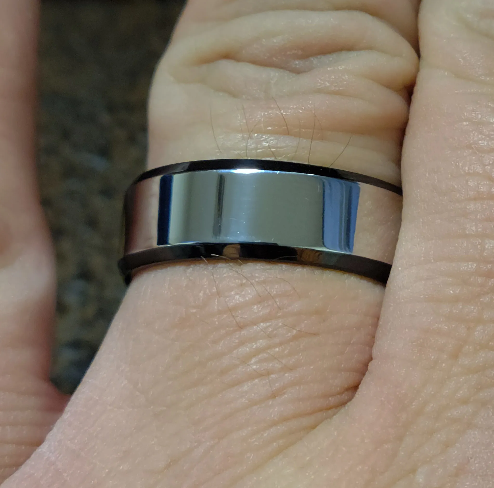 Personalized Men's Silver and Black Wedding Ring - Engraved Handwriting Wedding Ring