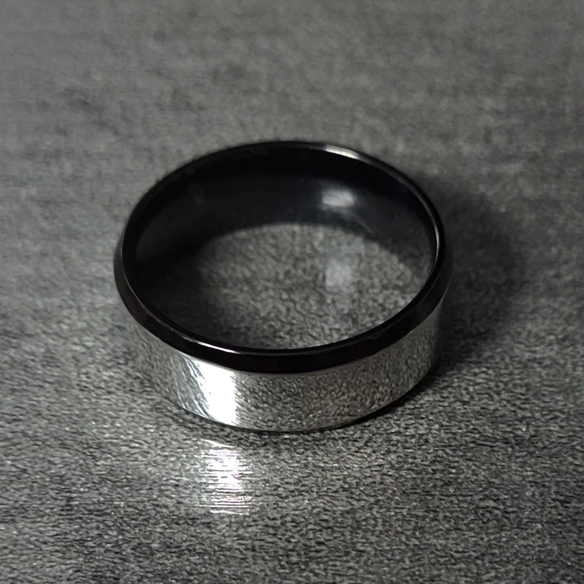 Personalized Men's Silver and Black Wedding Ring - Engraved Handwriting Wedding Ring